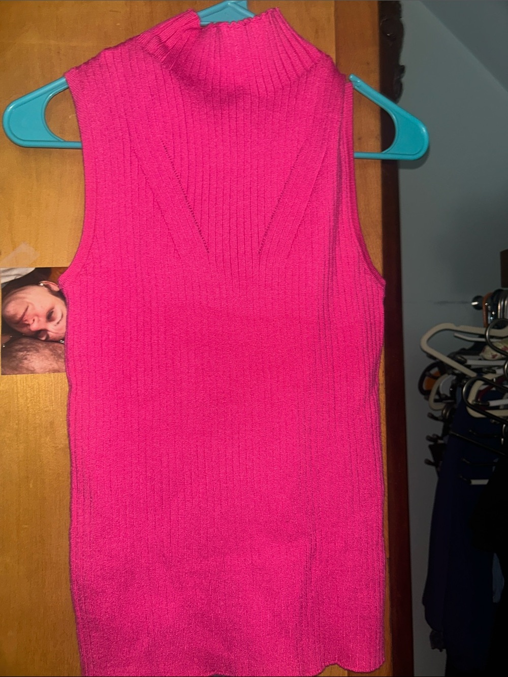 Sleeveless Ribbed Mock Neck Tank Top - Hot Pink